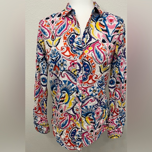 J. McLaughlin Women's Button Long Sleeve Shirt All Over Print Bold Size XS - Picture 2 of 7